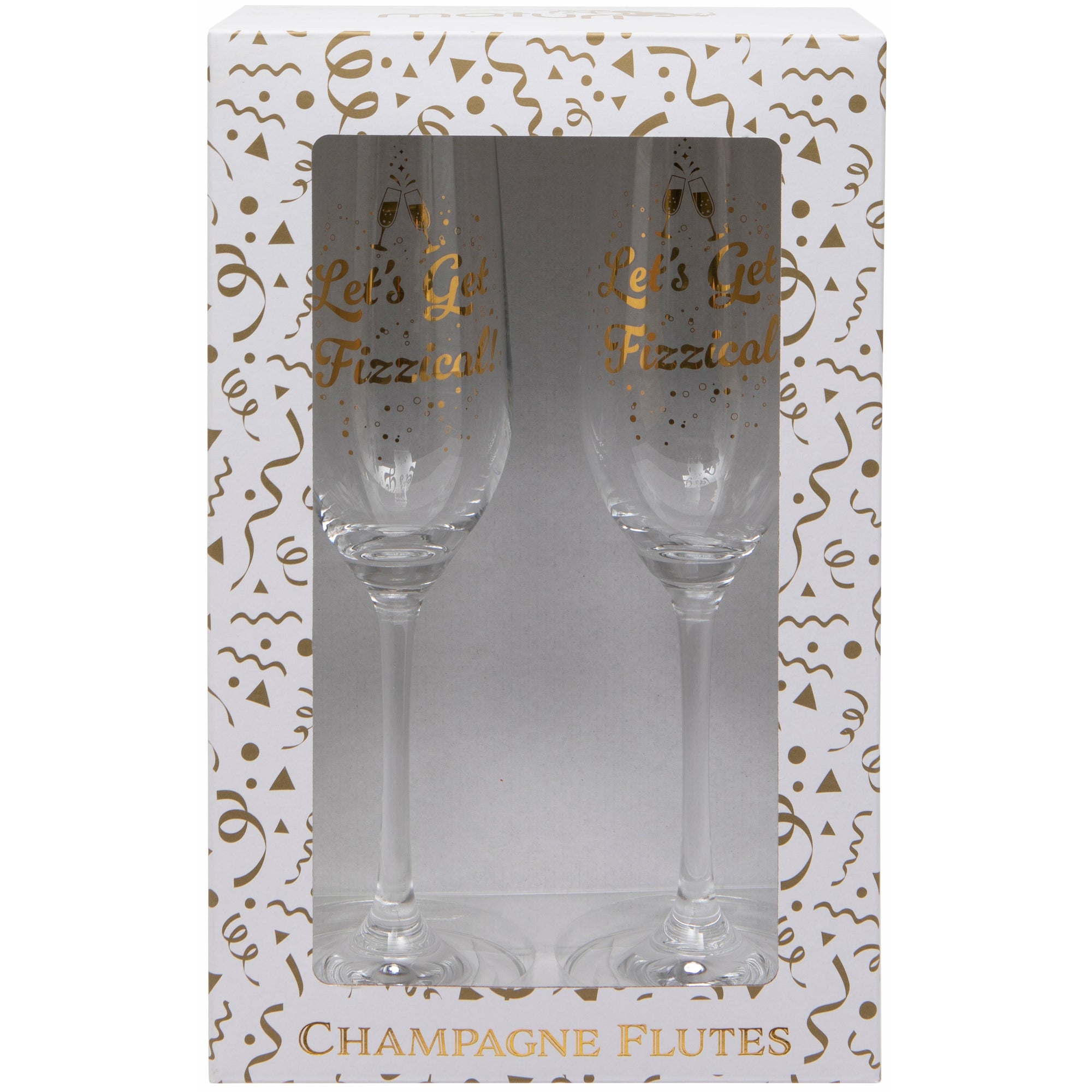 Set of Two 'Let's Get Fizzical' Champagne Flutes