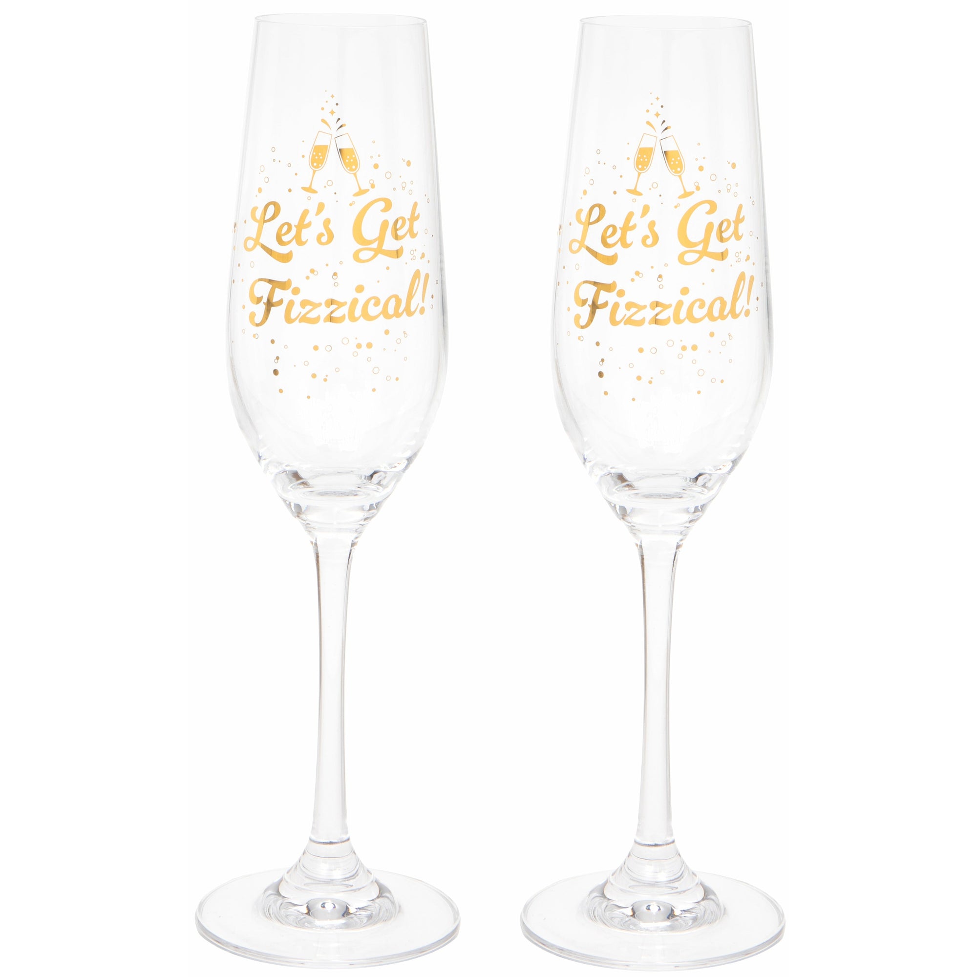 Set of Two 'Let's Get Fizzical' Champagne Flutes