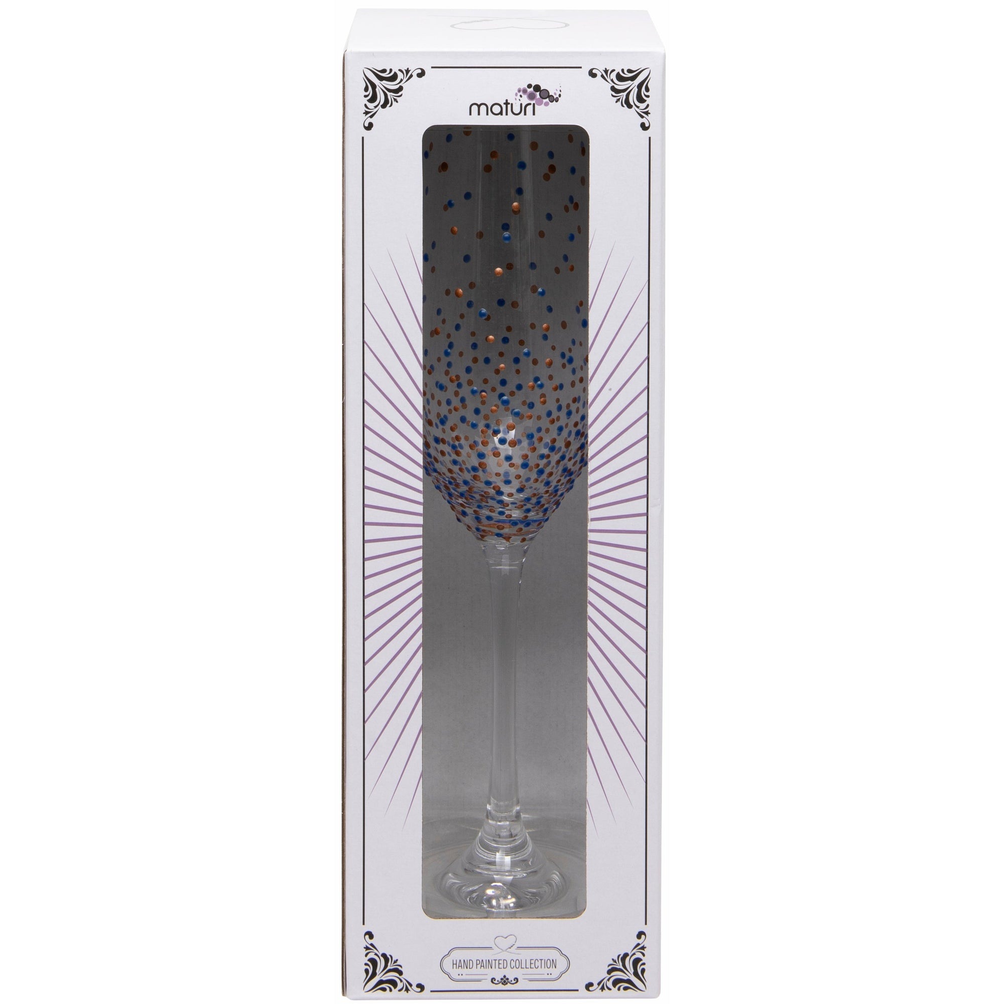 Hand Painted Blue Dot Champagne Flute