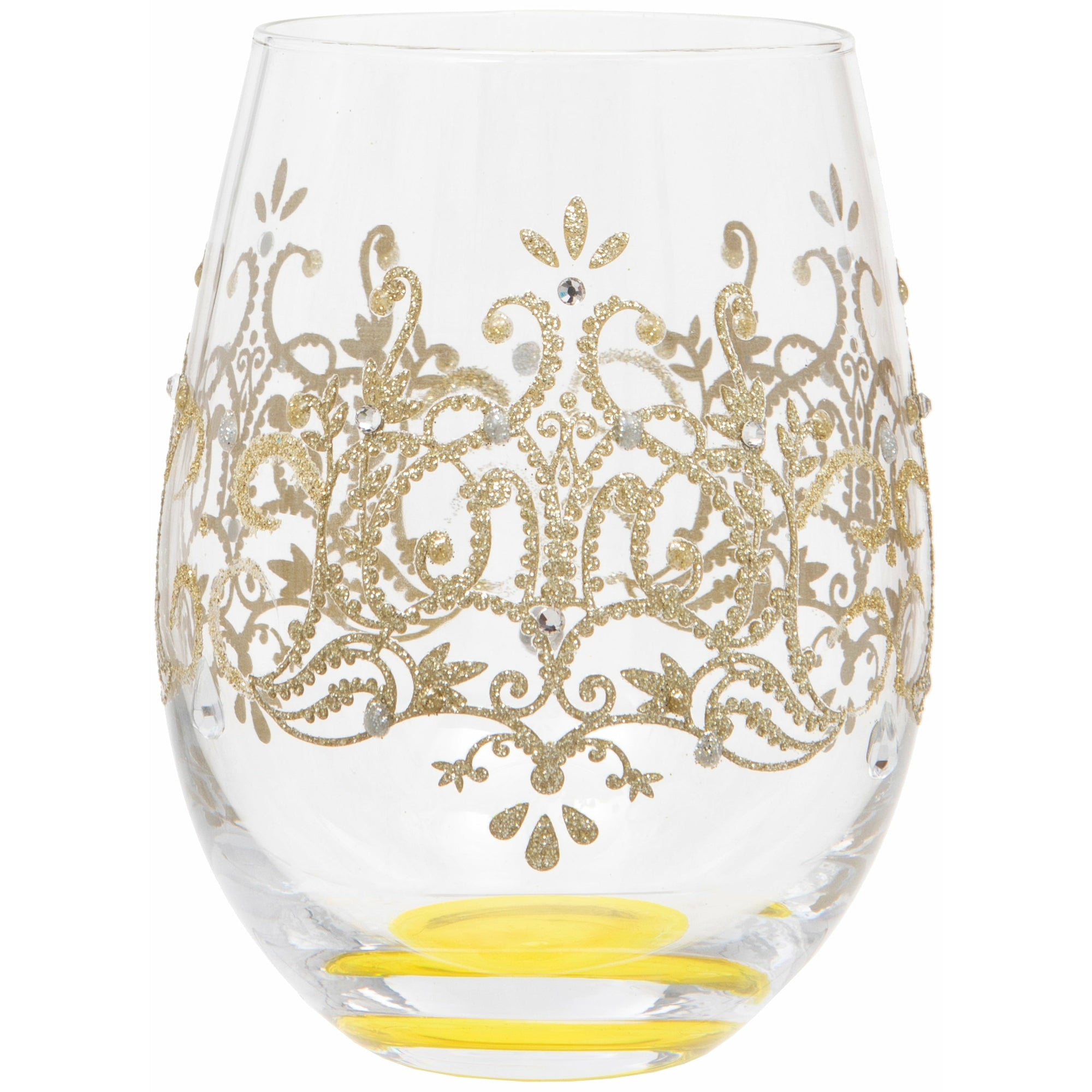 Hand Painted Gold Flock Stemless Wine Glass