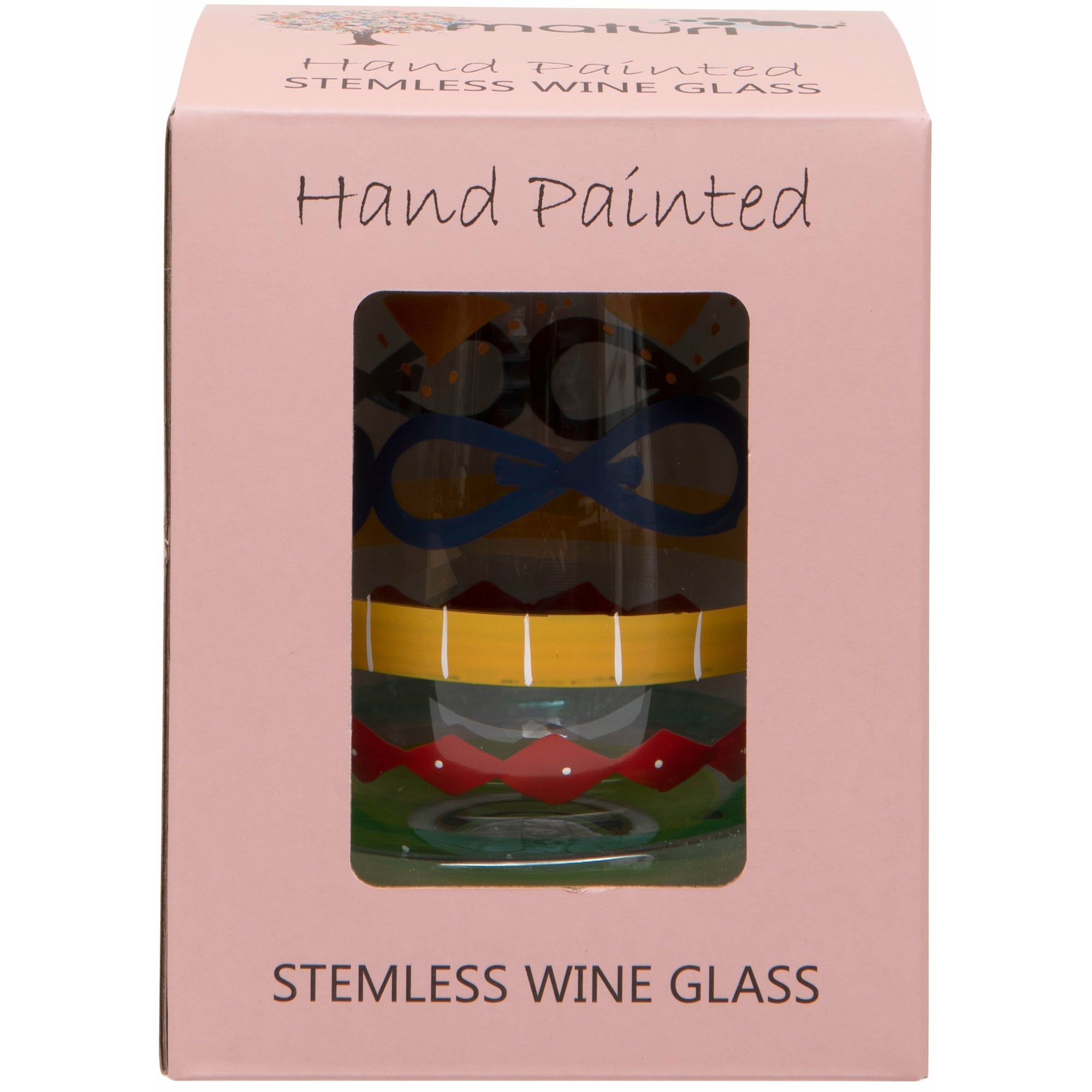 Hand Painted Multi Print Stemless Wine Glass