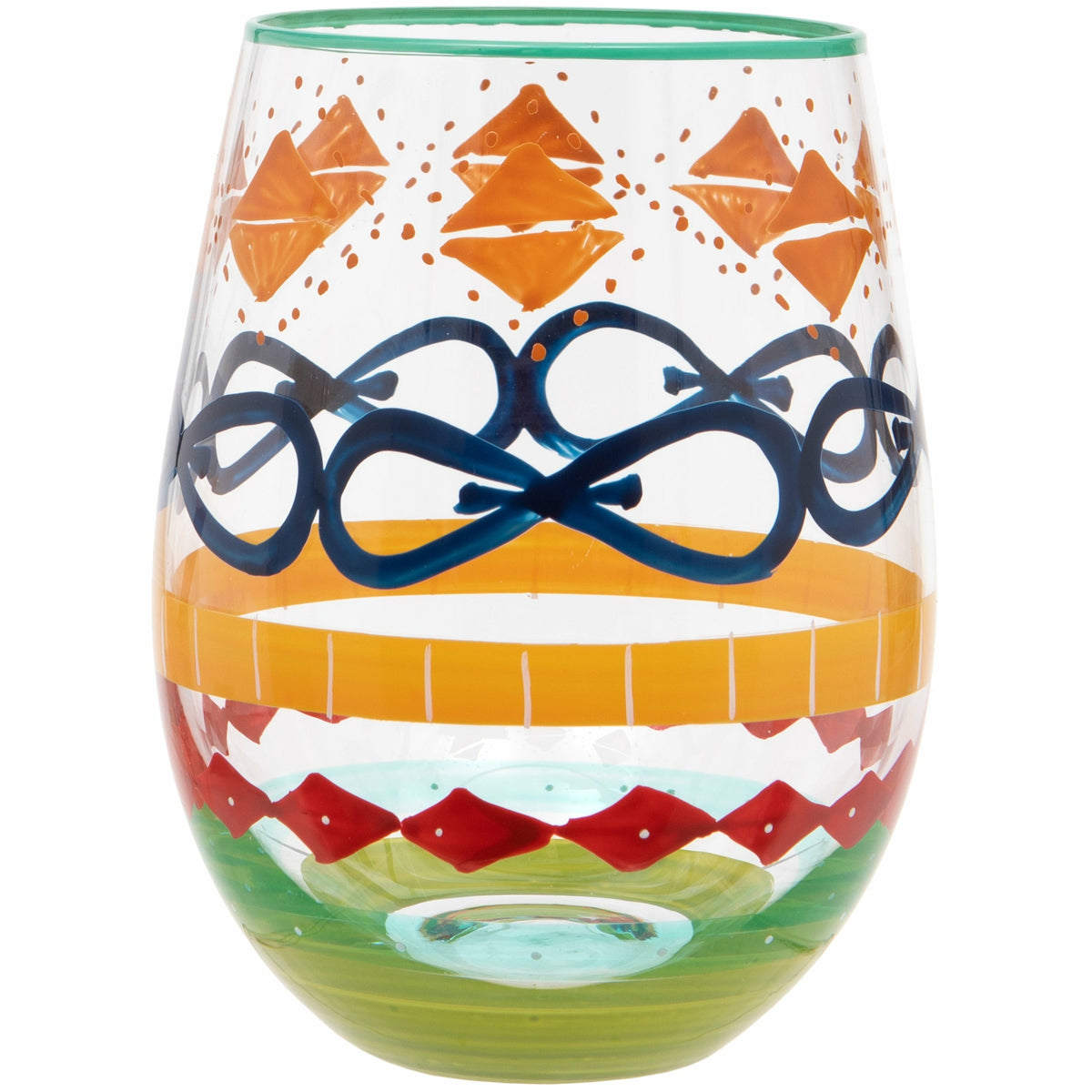 Hand Painted Multi Print Stemless Wine Glass