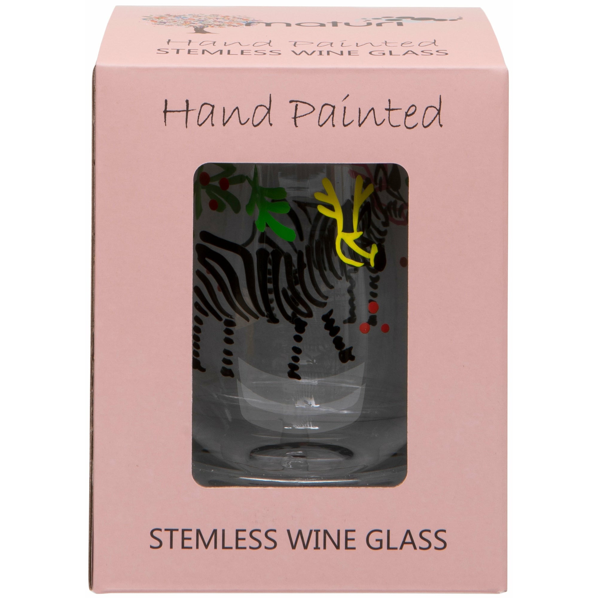 Hand Painted Zebra Stemless Wine Glass