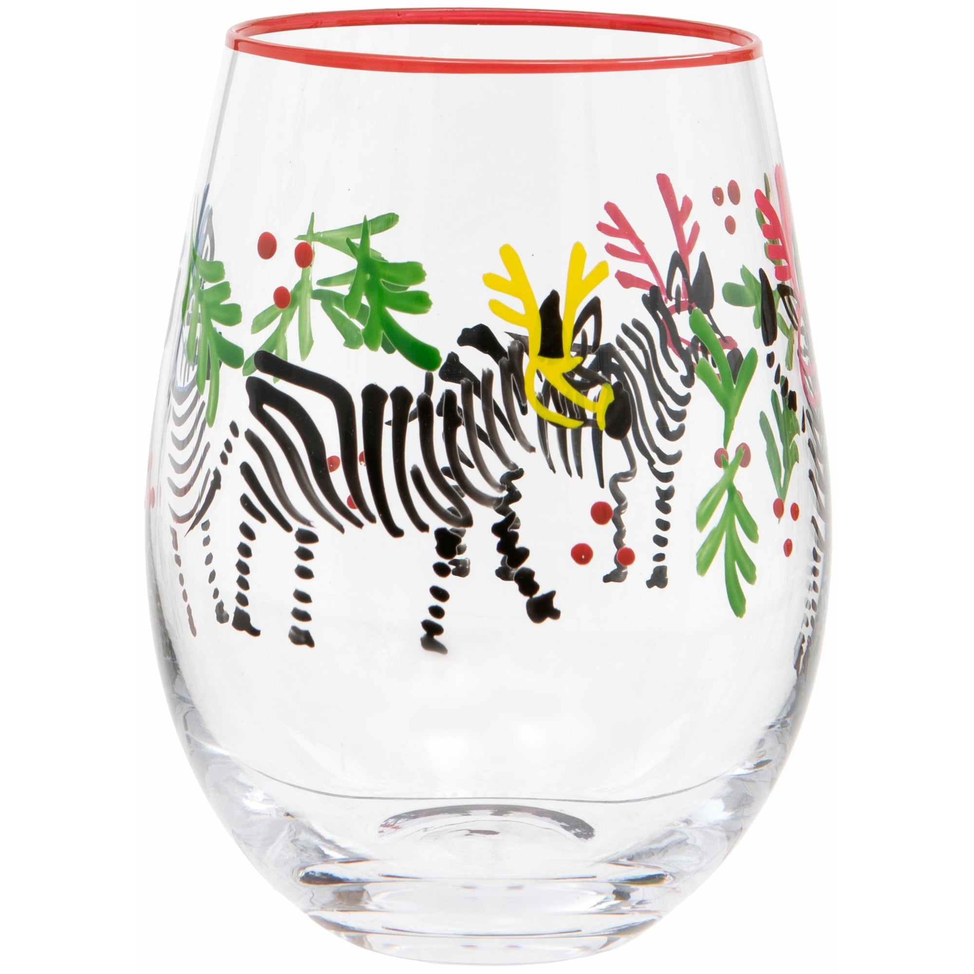 Hand Painted Zebra Stemless Wine Glass