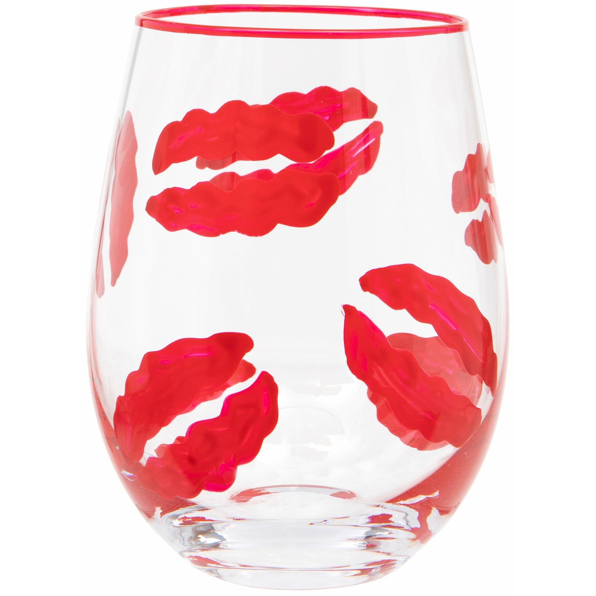 Hand Painted Kiss Stemless Wine Glass