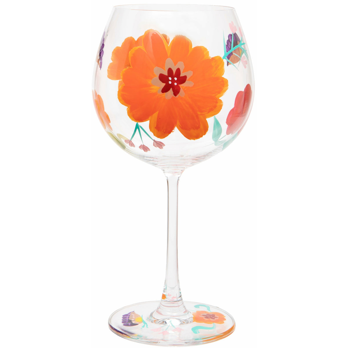 Hand Painted Flowers Gin Glass