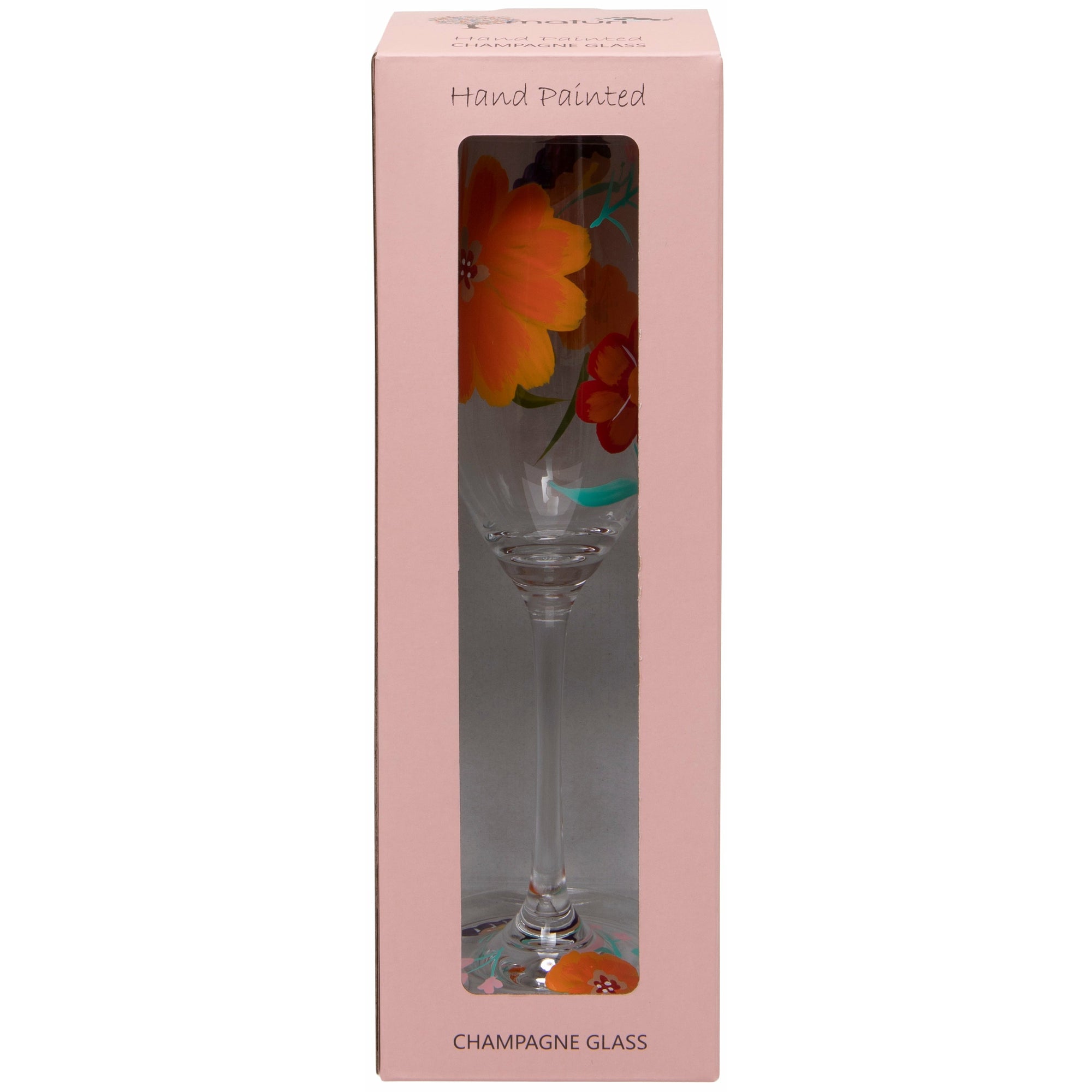 Hand Painted Flowers Champagne Flute