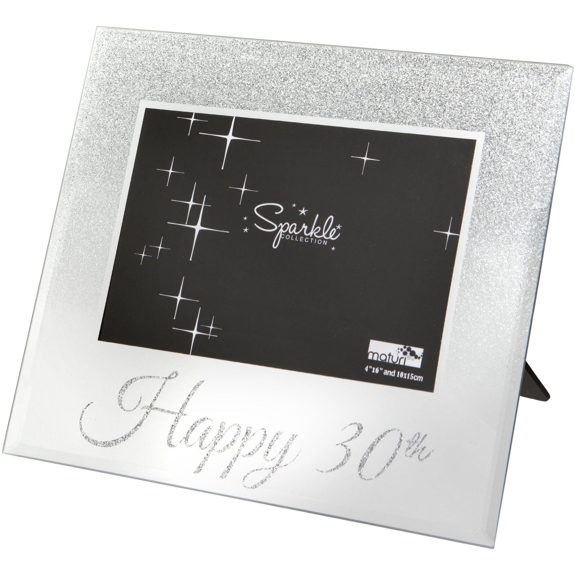 Mirrored Silver Glitter 6 x 4 Inch Photo Frame Happy 30th