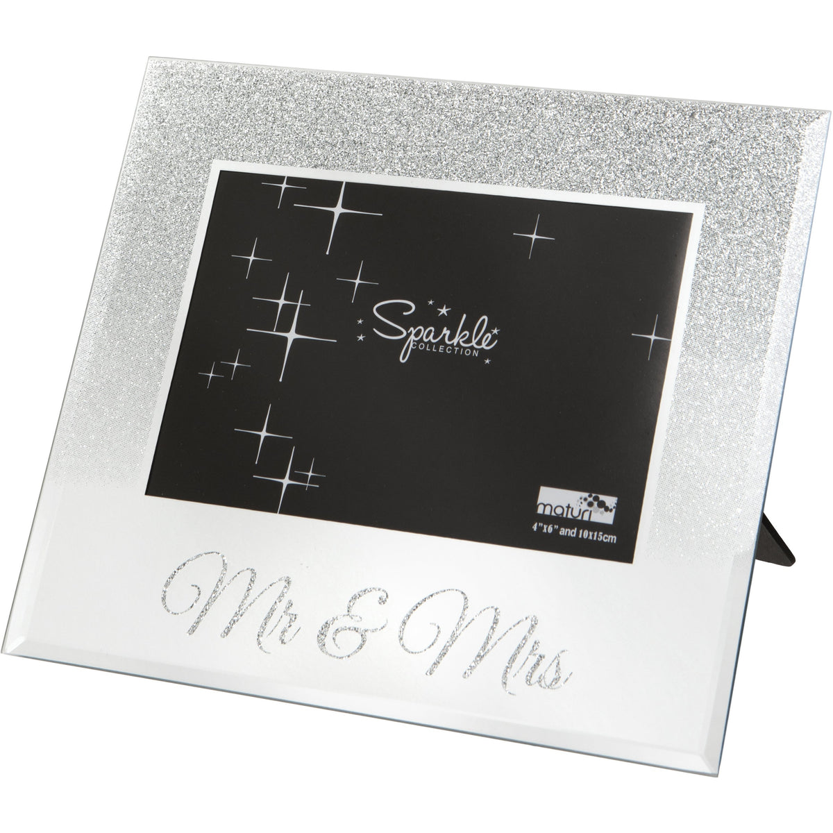 Mirrored Silver Glitter 6 x 4 Inch Photo Frame Mr &amp; Mrs