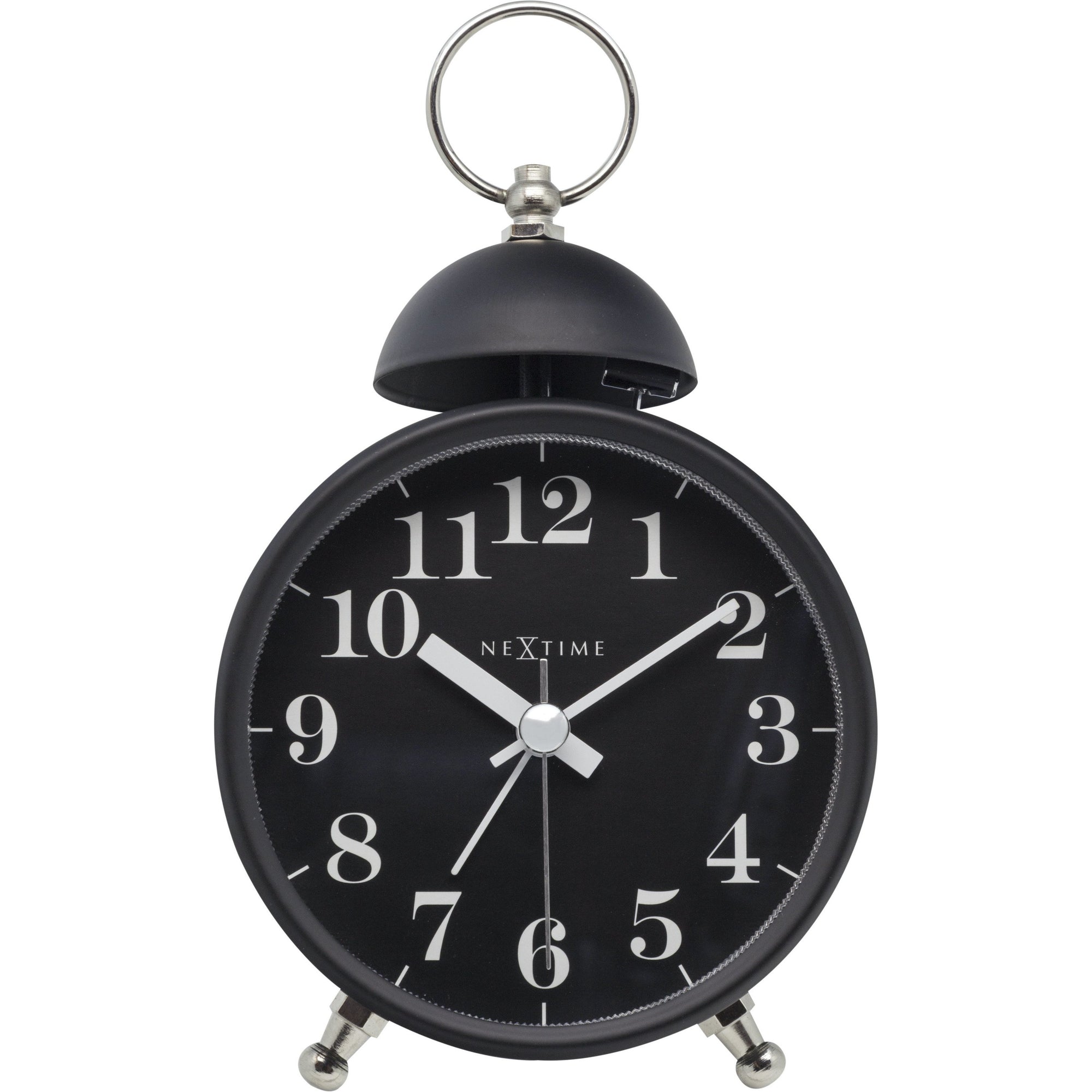 NeXtime - Alarm clock – Ø 16 cm - Metal – Black– Loud Alarm- 'Single Bell'