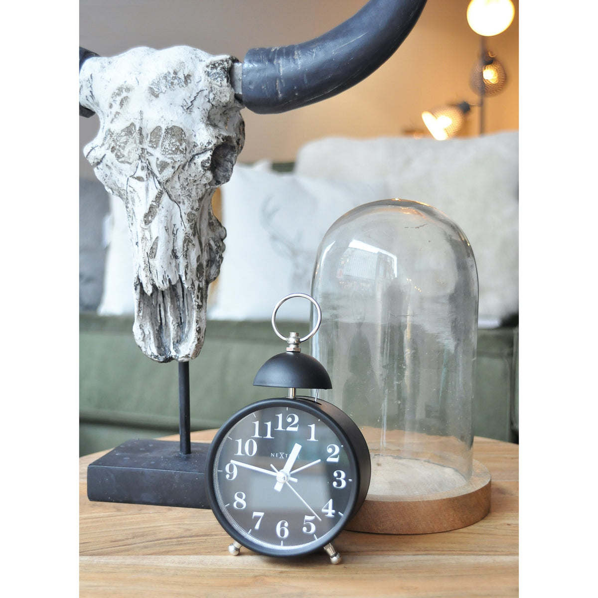 NeXtime - Alarm clock – Ø 16 cm - Metal – Black– Loud Alarm- &#39;Single Bell&#39;