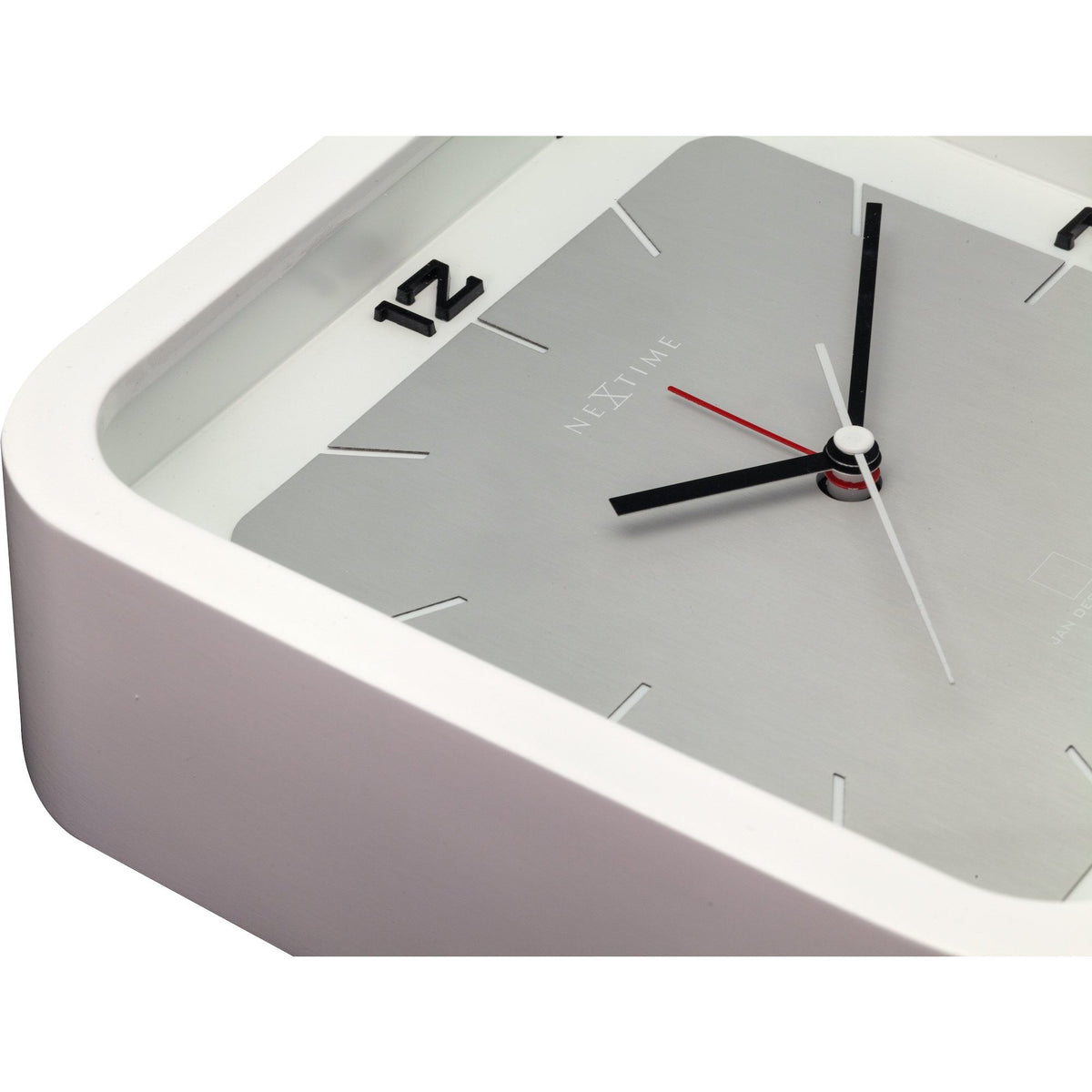 NeXtime - Table clock - 20 x 20 x 6 cm - Wood - White - &#39;Square Alarm&#39;