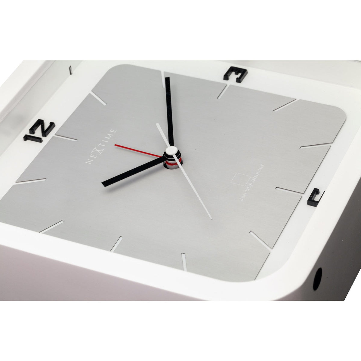 NeXtime - Table clock - 20 x 20 x 6 cm - Wood - White - &#39;Square Alarm&#39;