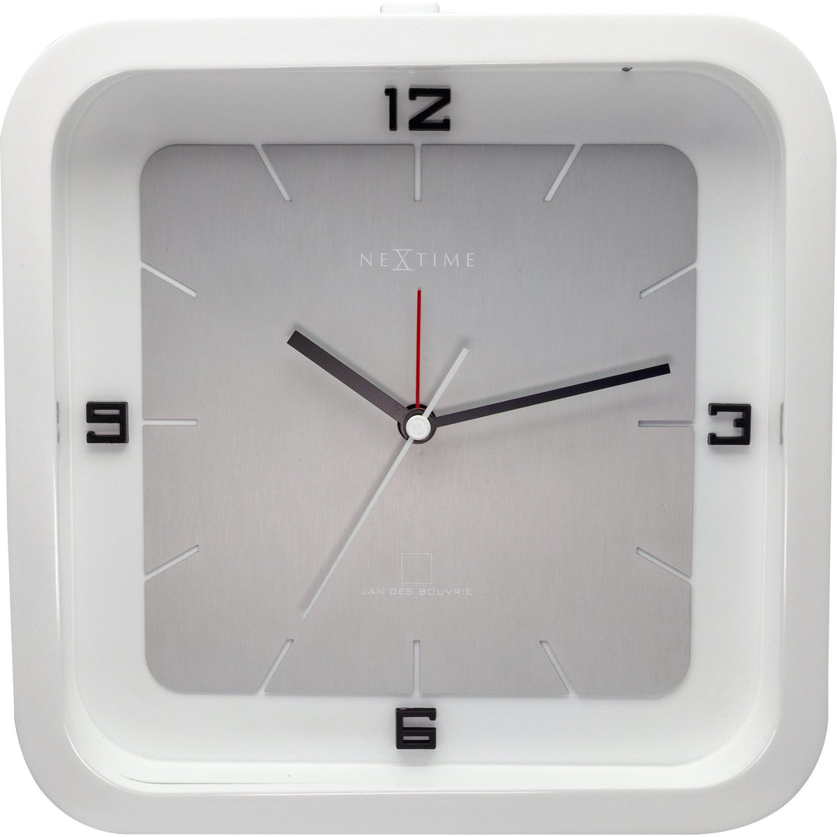 NeXtime - Table clock - 20 x 20 x 6 cm - Wood - White - &#39;Square Alarm&#39;