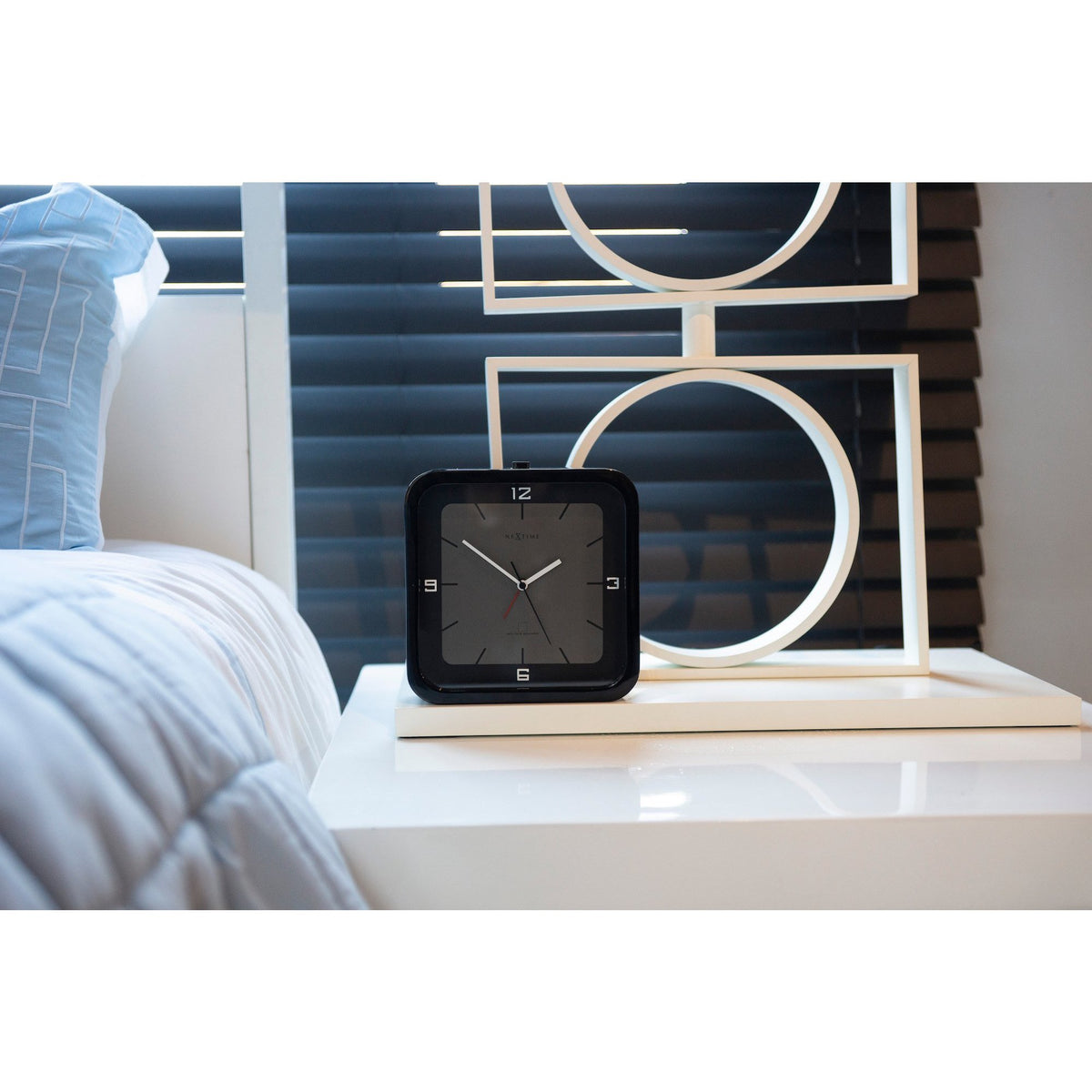 NeXtime - Table clock - 20 x 20 x 6 cm - Wood - Black - &#39;Square Alarm&#39;