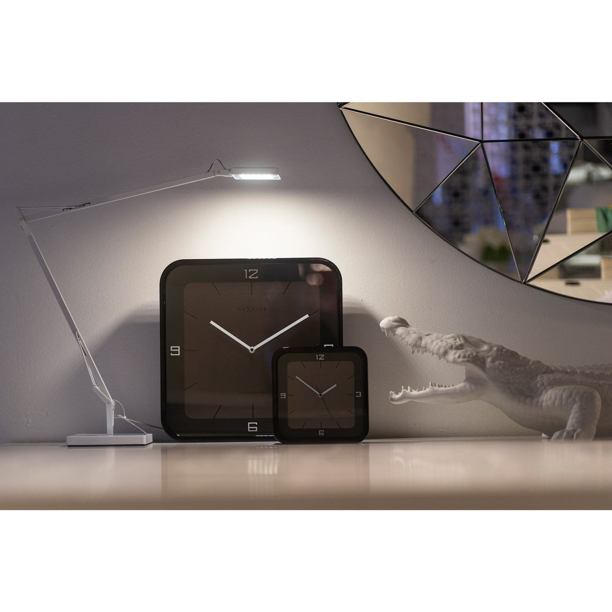 NeXtime - Table clock - 20 x 20 x 6 cm - Wood - Black - &#39;Square Alarm&#39;