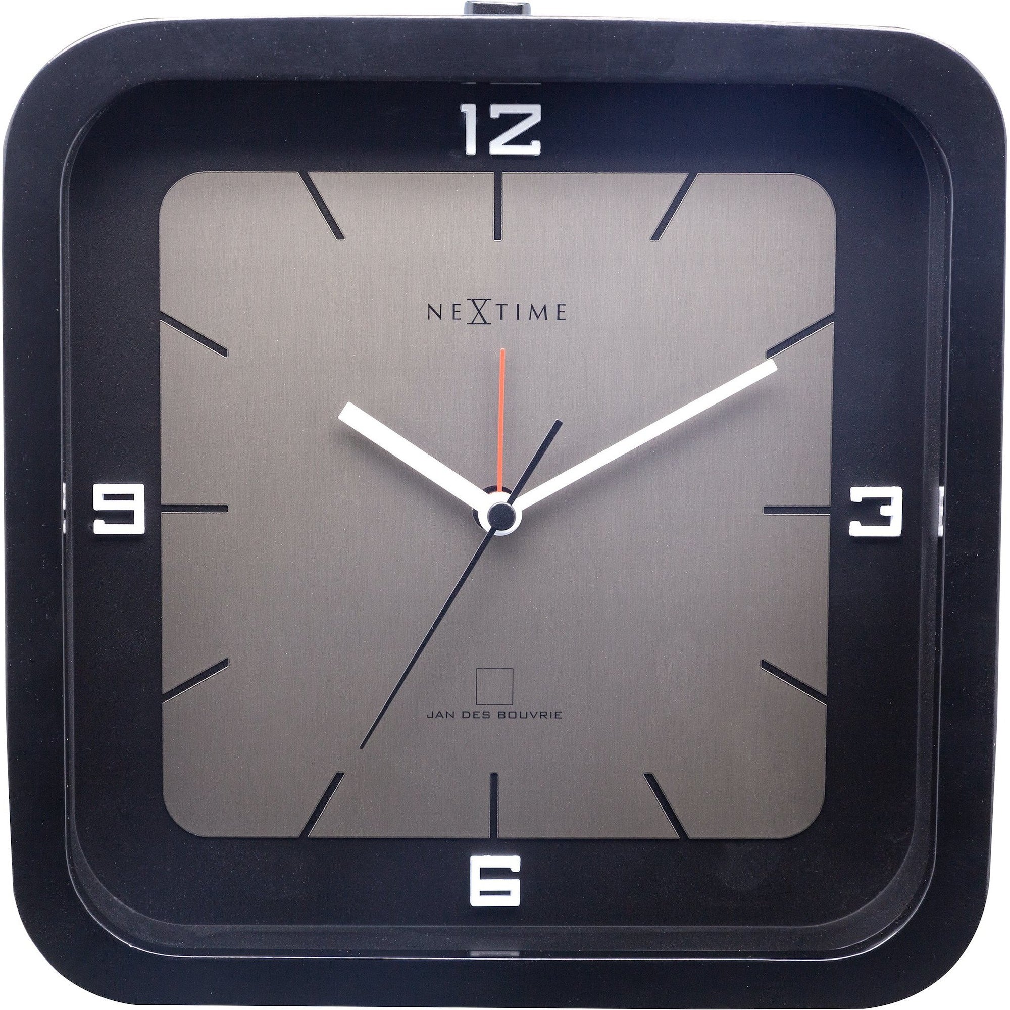 NeXtime - Table clock - 20 x 20 x 6 cm - Wood - Black - 'Square Alarm'