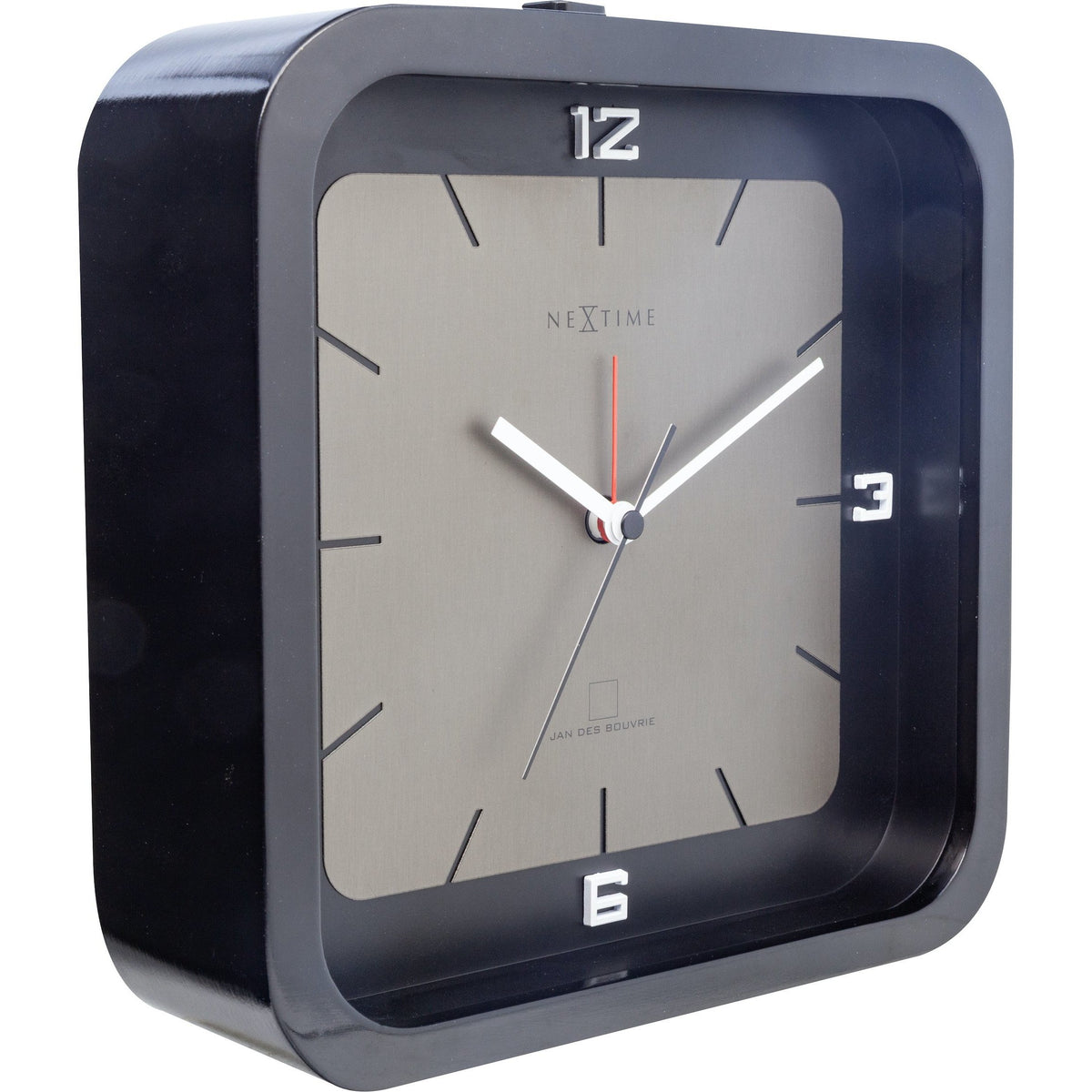 NeXtime - Table clock - 20 x 20 x 6 cm - Wood - Black - &#39;Square Alarm&#39;