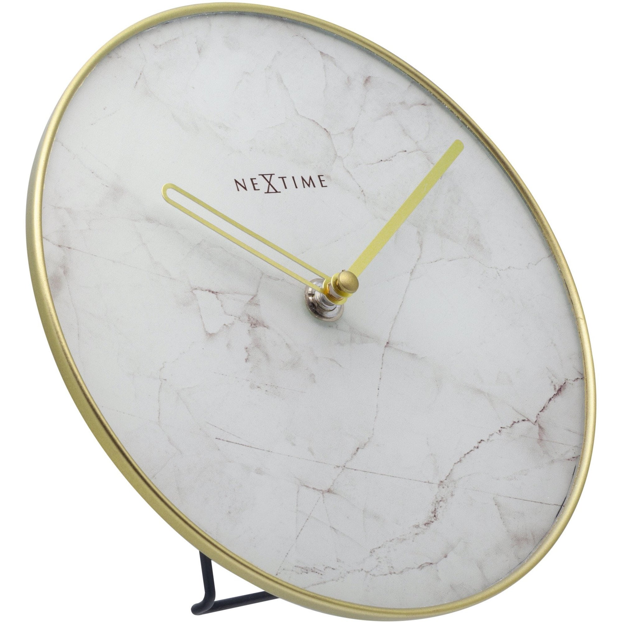 NeXtime- Table / Wall clock - Ø 20 cm - Glass / Metal - White - 'Marble'