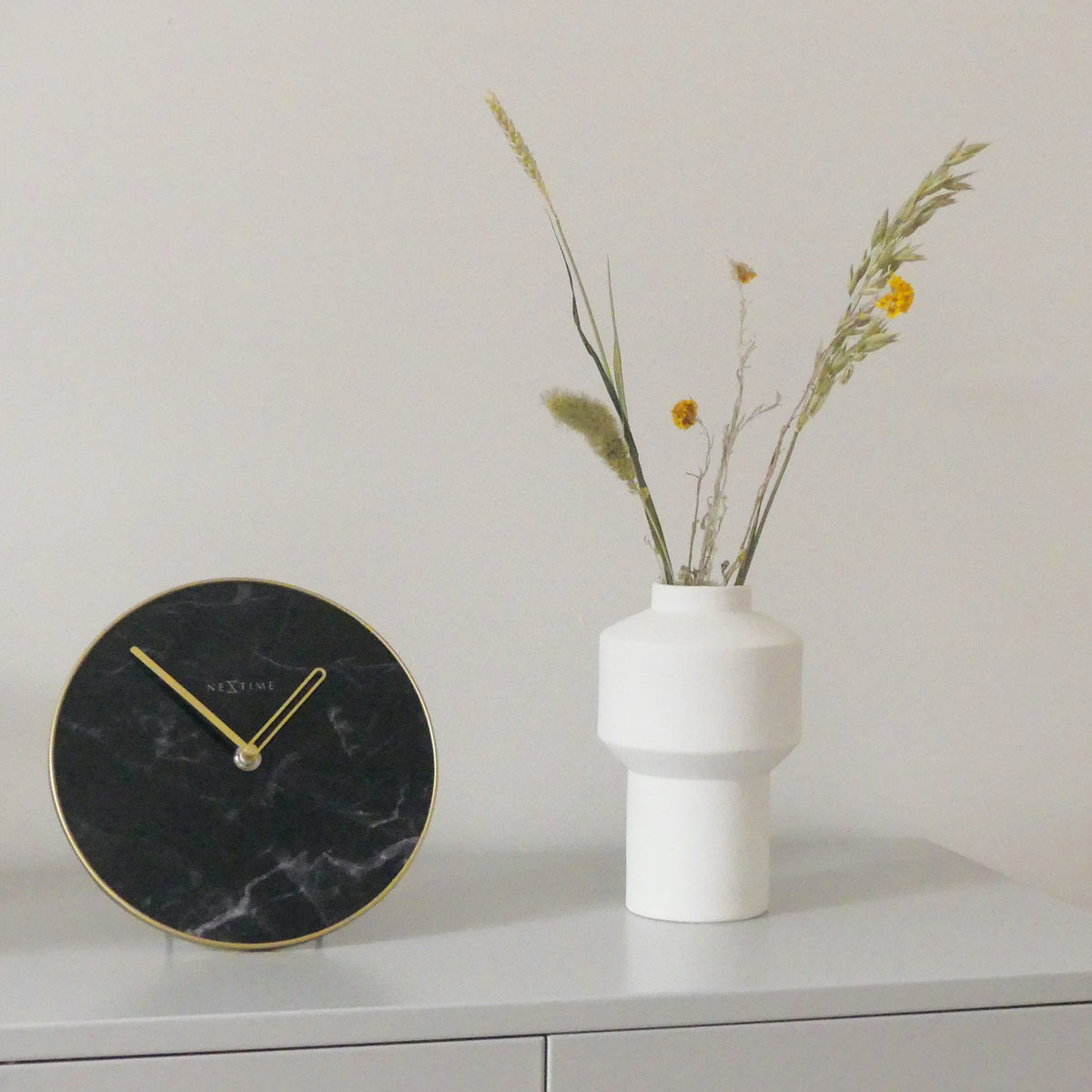 NeXtime- Table / Wall clock - Ø 20 cm - Glass / Metal - Black - &#39;Marble&#39;