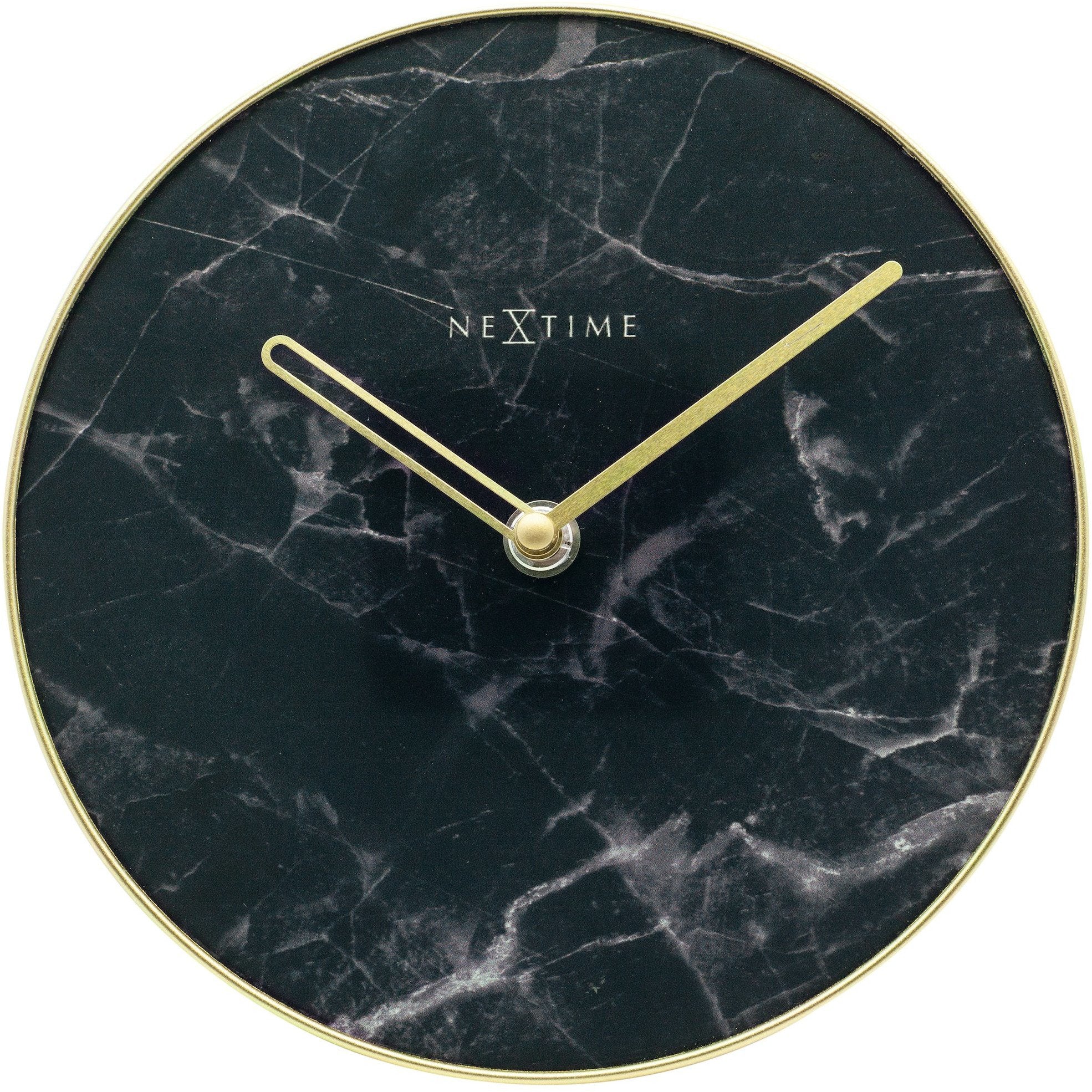 NeXtime- Table / Wall clock - Ø 20 cm - Glass / Metal - Black - 'Marble'