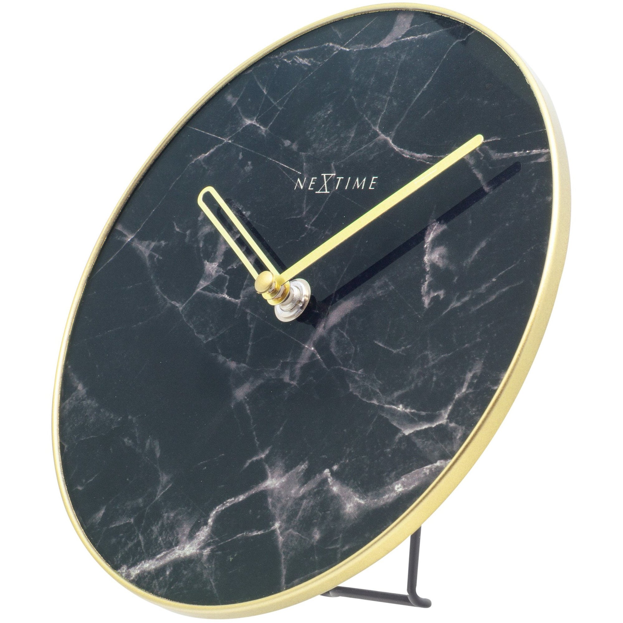 NeXtime- Table / Wall clock - Ø 20 cm - Glass / Metal - Black - 'Marble'