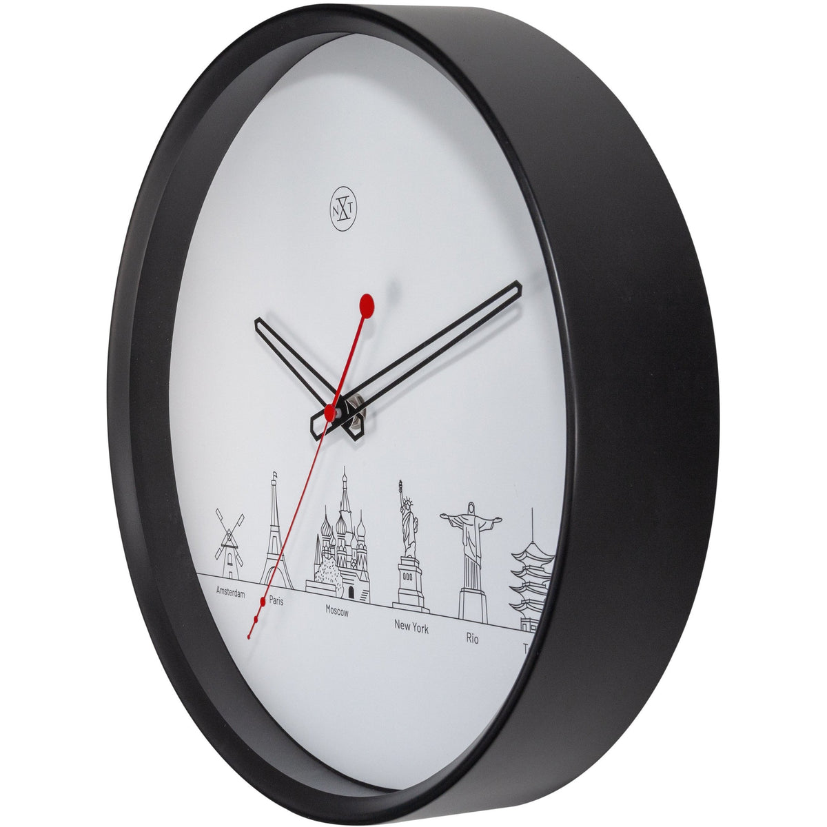 nXt- Wall clock - Ø 30 cm - Plastic - Black / White - &#39;Worldtour&#39;