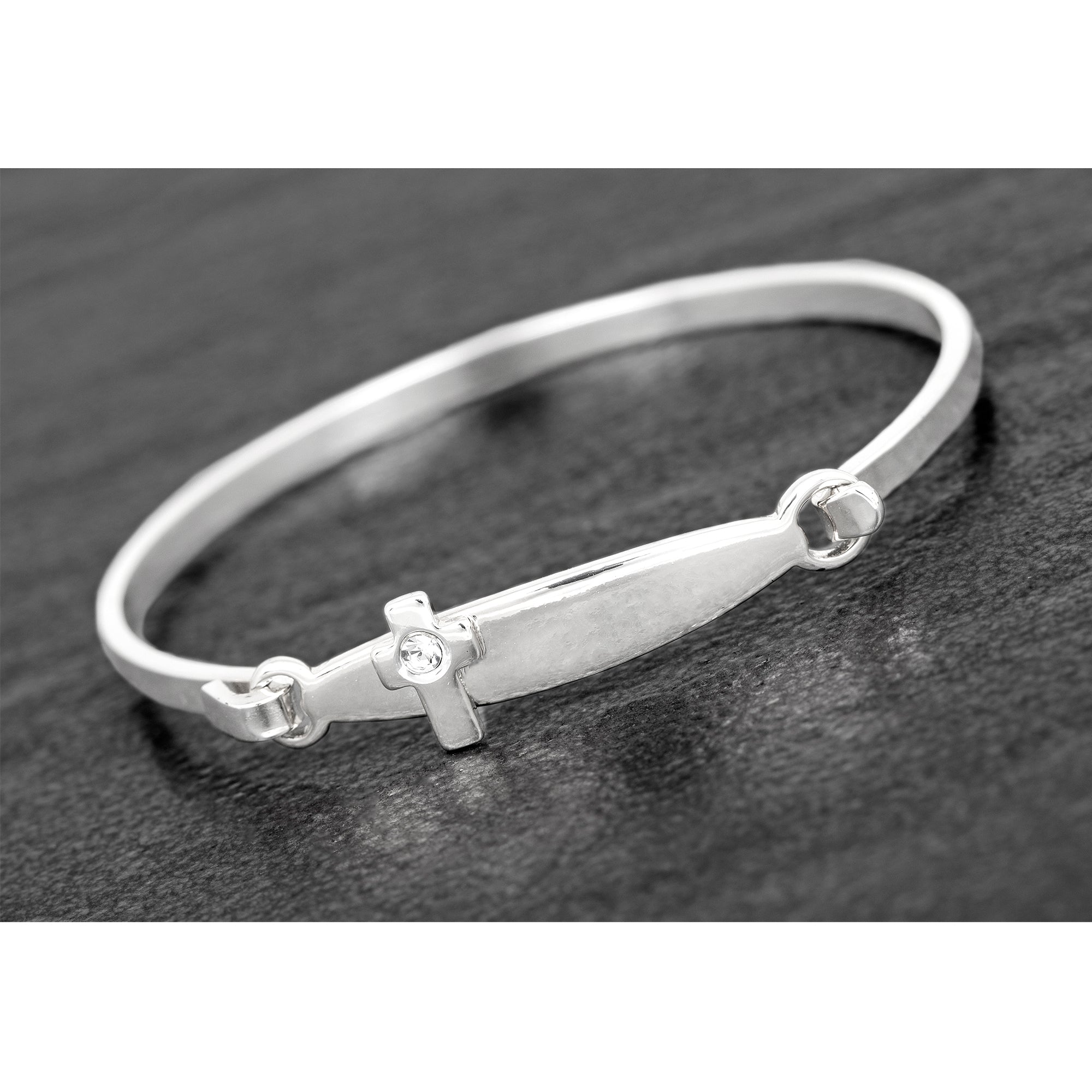 Silver Plated Christening Cross Bangle