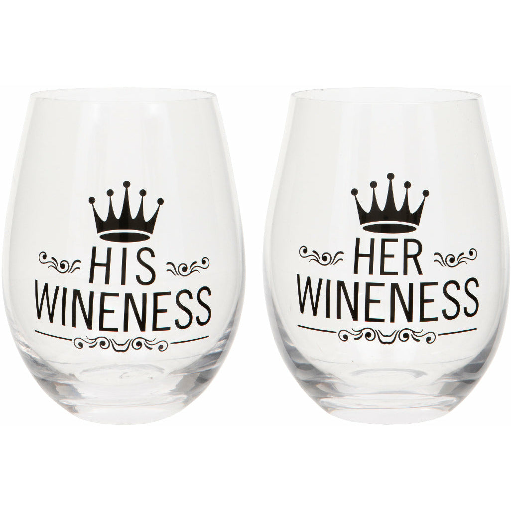 Set of Two - His/Her Wineness Stemless Glasses