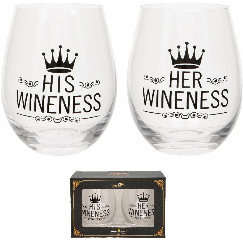 Set of Two - His/Her Wineness Stemless Glasses