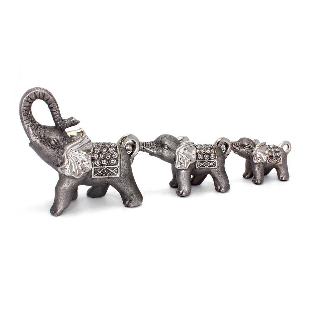 Set of Three Trunk Linked Elephant Figurine