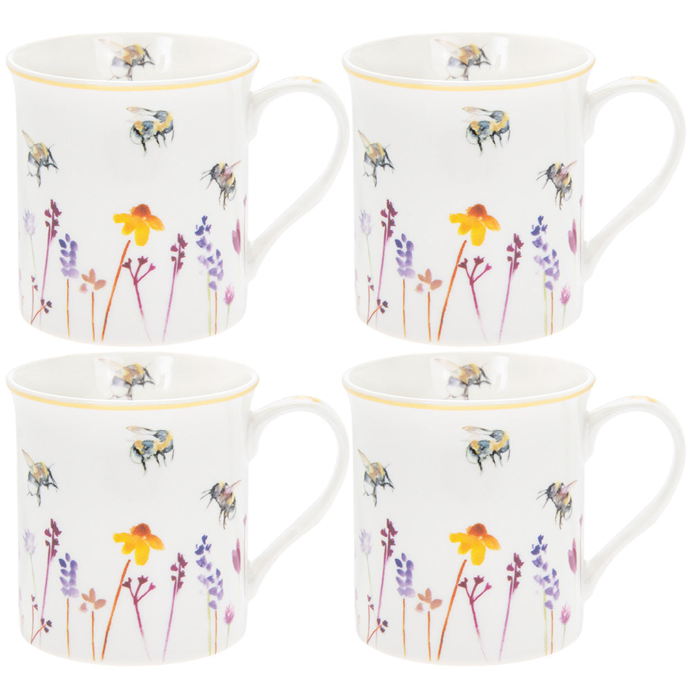 Busy Bees Fine China Mugs - Set of 4