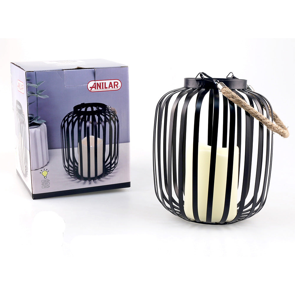 Decorative Black Lantern with Battery Operated Candle