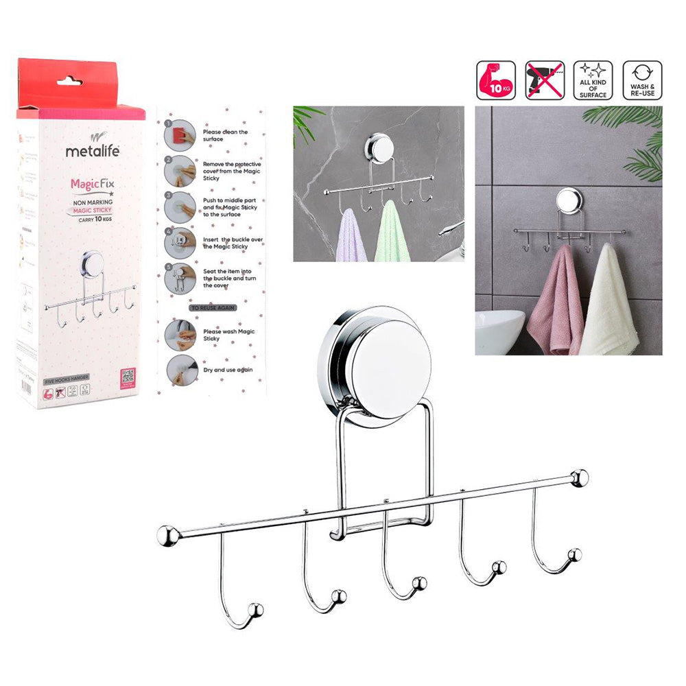 Non-Drill Towel Hanger - 5 Hooks