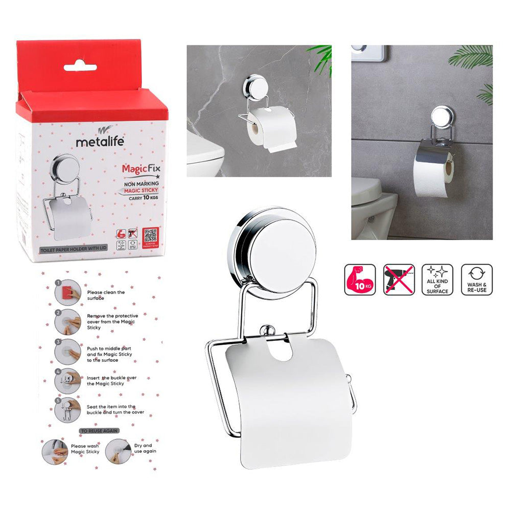 Non-Drill Toilet Roll Holder with Cover