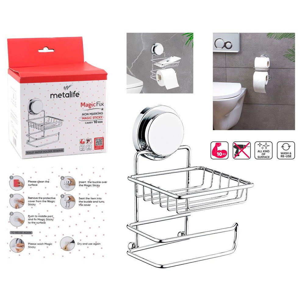 Non-Drill Toilet Roll Holder with Shelf