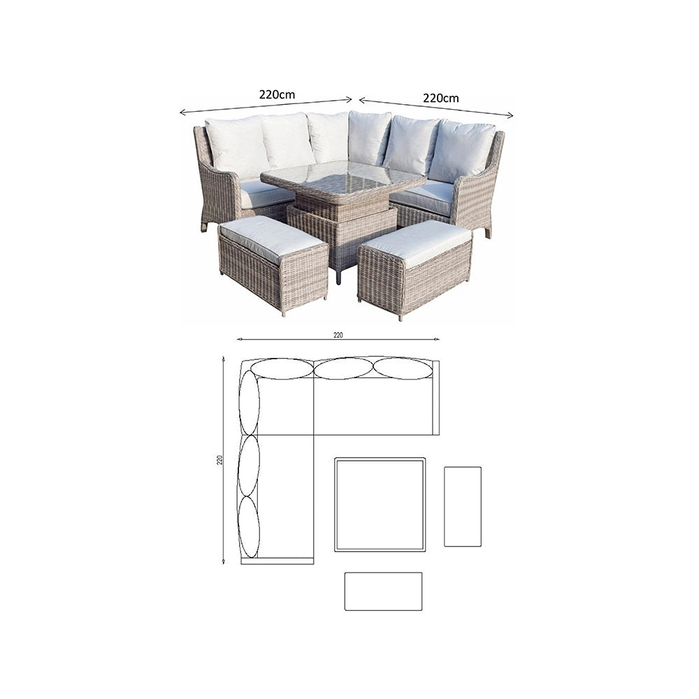 Alexandra Corner Dining Set with Lift Table