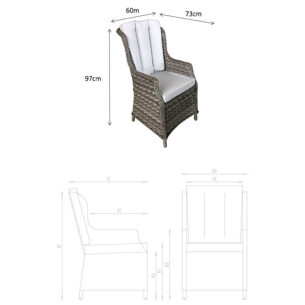 Victoria 6 Seat Rectangular Dining Set with High Back Chairs