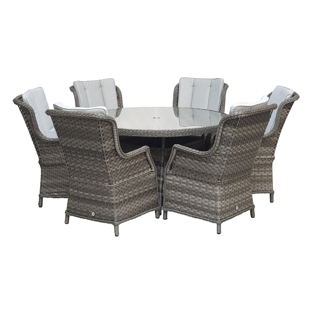 Victoria 6 Seat Round Dining Set with High Back Chairs